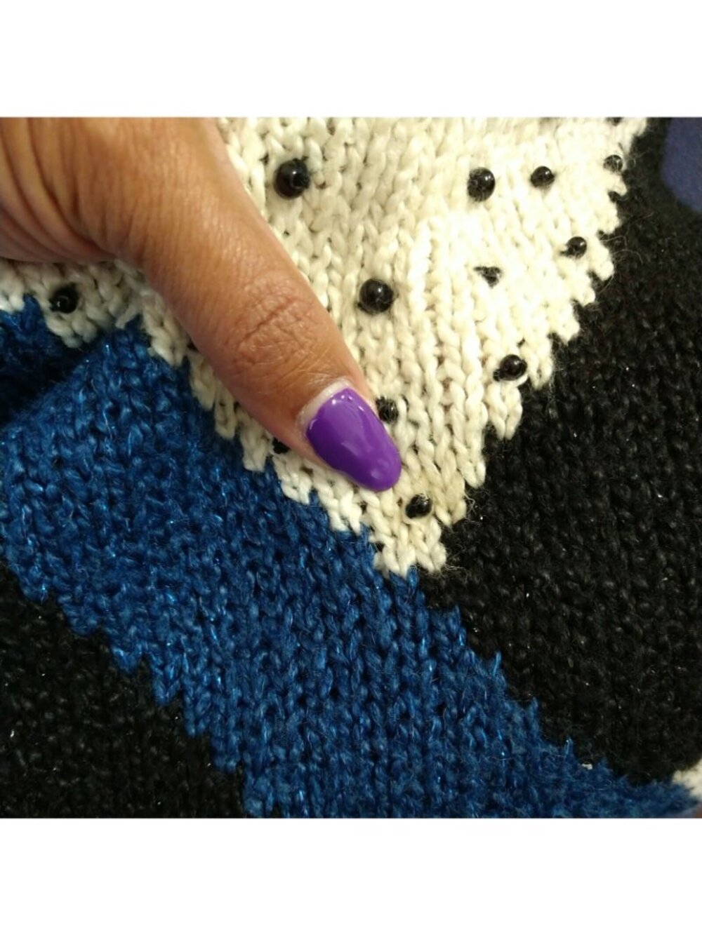 Vtg Bramble Lane Sweater Beaded Women Size L Blue Geometric Metallic Long Slv - Picture 8 of 8